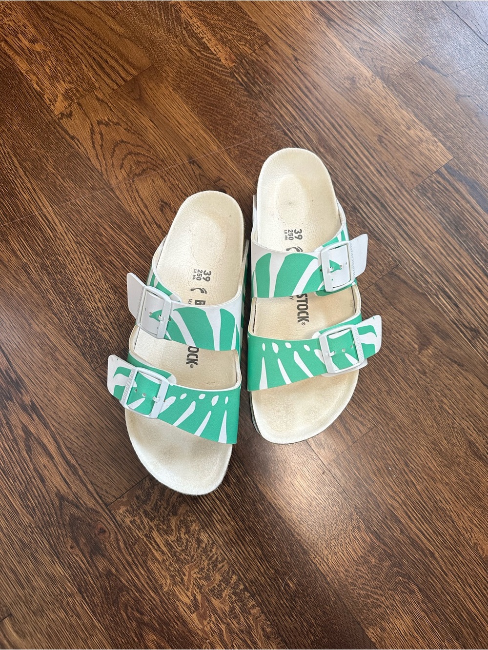 Birkenstock Arizona Monstera White Bold Jade Green Sandals Sz 39